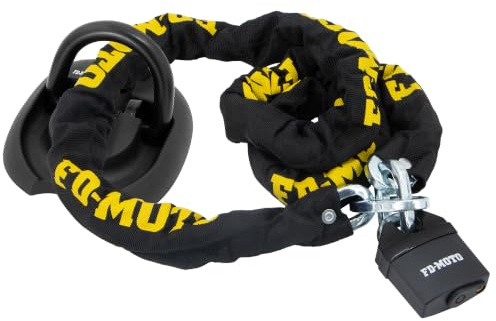 FD-Moto Black/Yellow Steel Chain Lock + Ground Wall Anchor (4 Bolts) | 3.9Kg 1.8M*10mm Steel Anti-Theft Heavy Duty for Motorbike Motorcycle Scooter Bike Bicycle
