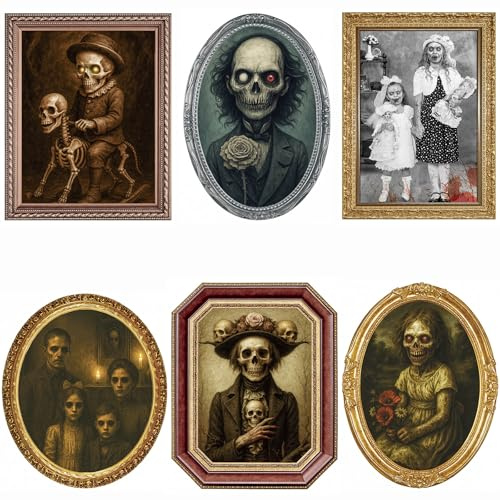 Halloween Decorations Indoor Scary Wall Decor, 6Pack 3D Changing Face Moving Picture Frames Portrait, Gothic Horror Poster Castle Haunted House Mansion Decor Decoration Party Supplies