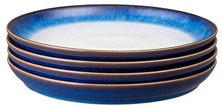 Denby - Blue Haze Coupe Dinner Plates Set of 4 - Dishwasher Microwave Safe Crockery - Large Ceramic Stoneware Tableware Plates