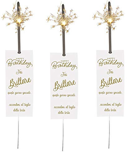 Scintille Luminose per Compleanno e cartoncini con Frase. Stelline Scintillanti per Effetto Speciale Taglio Torta Happy Birthday. Idee Originali Decorazioni. (50 Pezzi)