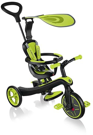 GLOBBER Explorer Trike 4in1 in Lime Grün – Dreirad, Laufrad und Kinderwagen in 10/8,5 Zoll – TPR-Sitz – höhenverstellbares Kinderfahrzeug