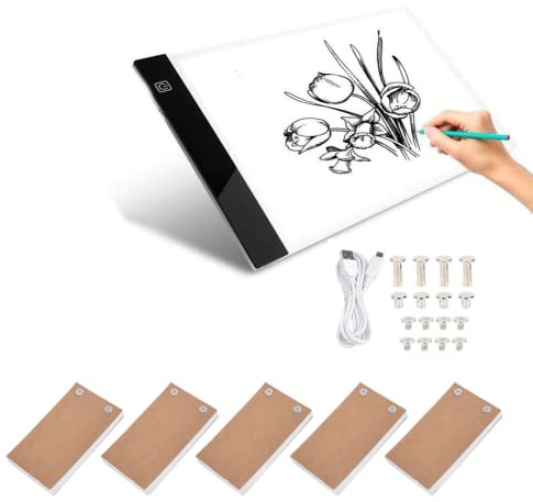 Dimmbarer LED Licht Pad, Handzeichnung LED Leuchttisch Leuchtplatte, Tragbarer Licht Box Tracer, USB Positionierungsloch Flip Book Kit, Ultradünnes LED Lichtpad(USB)