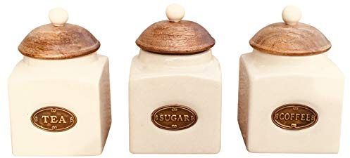 Geko Rustic Ceramic Tea, Coffee & Sugar Jars - 29cm x 9.5cm x 15cm - Airtight - Set of 3