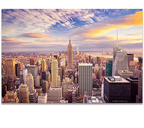 DIY 5D Diamant Malerei Kits für Erwachsene/Kinder, Sonnenuntergang New York Gebäude 40x50cm(16x20in) Diamond Painting Bilder Voll Kleine Kreuz Stich Set Gemälde Arts Crafts für Home Wall Decor