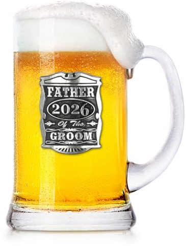 English Pewter Company 1pt Father of The Groom Glass Tankard Beer Mug Personalised with Your Year – Perfect Wedding Party Gifts for Your Groomsmen – Gift Box [WD036]