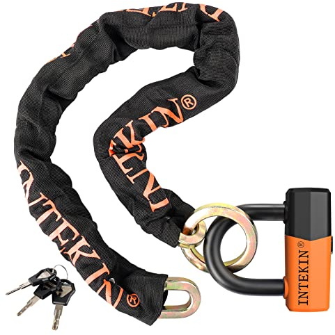 INTEKIN 3.6FT Heavy Duty Chain Lock - 10mm/0.42inch Thick Bike Chain with 16mm/0.64inch Disc Lock for Motorcycles, Scooters, Gates and More, Orange