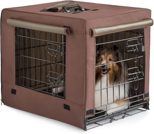 DONORO Dog Crates for Small Size Dogs Indoor Double Door Dog Kennels & Houses for Puppy and Cats, Collapsible Metal Contour Dog Cages (Brown, 24.0 L x 18.0 W x 20.0 H)