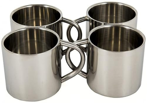 Doppelwandige Espressotassen, Edelstahl, silberfarben, 4 Stück, Breite: 7,5 cm, Höhe: 9 cm