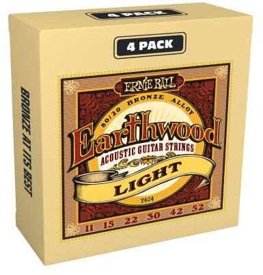 Ernie Ball Earthwood Light 80/20 Bronze Acoustic Guitar Strings 4-Pack - 11-52 Gauge