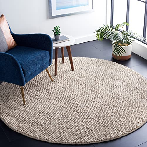 SAFAVIEH Natura Collection Area Rug - 6' Round, Beige, Handmade Wool Blend, Textured Design, Ideal for Living Room, Bedroom, Dining Space (NAT620B)