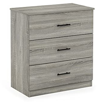 Furinno 3-lådors byrå med handtag, fransk ekgrå