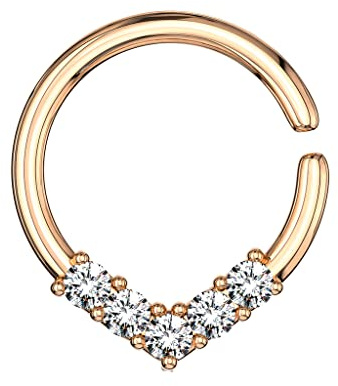 Tata Gisèle Piercing Anneau Créole pour Cartilage Nez Septum Oreille - Créole Pliable avec Chevron Pavé d'Oxydes de Zirconium - 8 mm - (Or Rosé/Clair, 1)