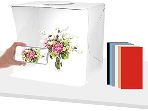 Andoer Fotostudio Lichtbox 40 cm, Tragbare Faltbare Studiobox 5500 K mit 6 Farbhintergründen Telefonclip Desktop-Stativ USB-Netzteil für Produktschmuckfotografie