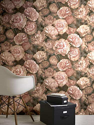 BRICOFLOR Blumen Tapete | Vintage Tapete mit Blumen | Nostalgische Vliestapete mit Rosen in Altrosa Braun | Vlies Rosentapete romantisch für Schlafzimmer und Esszimmer