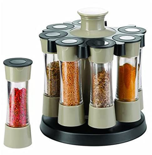 Ailovone Gewürzkarussell 360°drehbar Gewürzregal Küchengewürze Gewürzkarussell Drehbar Set 8 Gewürzgläsern Küche Gewürz Organizer für Gewürze, Gewürzgläser, Kräuter (Khaki)
