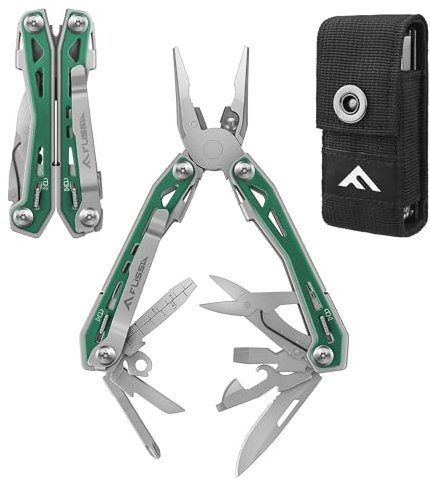 FLISSA Multi-Tool Pliers 16-in-1 with Sheath, Multi-Tool with Carry Bag,Stainless Steel Multifunctional Tool with Wire Cutter, Bottle Opener, Screwdriver, Belt Clip for Camping Maintenance (Green)