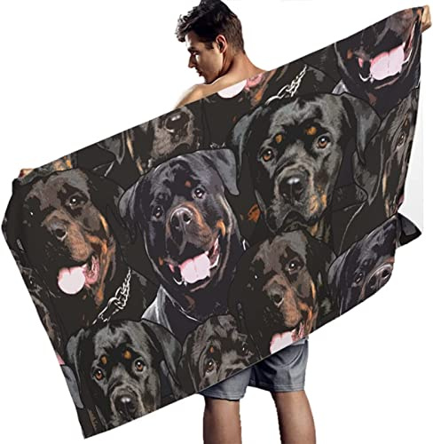 3D Rottweiler Strandtuch Groß 100x200, Tier Badetuch Mikrofaser Handtücher, Strandhandtuch SchnellTrocknend Sandfreies Badehandtuch, Saunatuch, Handtuch, Damen, Herren, Strandtücher, Badetücher