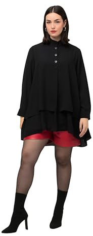 Ulla Popken Tunique à Volants à Manches Longues Blouses, Noir, 56-58 Femme