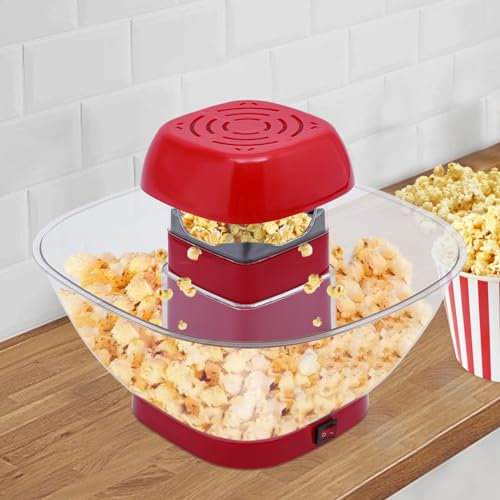 Popcorn Maker, 1200W Popcorn Maschine Popcornmaschine Klein Heißluft Popcornröster für Heimvideos, Geburtstagsfeiern und Weihnachtsfeiern, Rot, 31 x 31 x 27cm