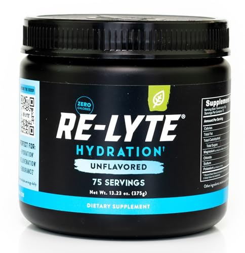 REDMOND Re-Lyte Hydration Mix Unflavored LARGE, lata de 375 g – Polvo electrolítico, sin azúcar, con verdadera sal Redmond Real y más de 60 minerales y oligoelementos importantes