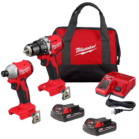 Milwaukee 3692-22CT M18 - Kit combinado compacto de 2 herramientas sin escobillas: taladro/destornillador de impacto (kit de nueva generación)