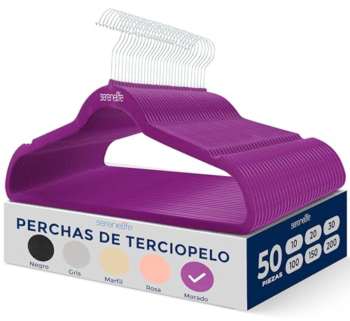 SereneLife Grucce Appendiabiti Antiscivolo in Velluto, 50 Stampelle Armadio, Set di Grucce Resistenti con Gancio Ruotabile a 360 Gradi, Appendiabiti per Felpe, Abbigliamento Bambino