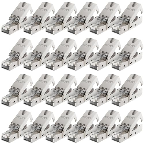 deleyCON CAT 6a Netzwerkstecker RJ45 LSA, geschirmt, 10 Gbit/s, 24 Stück | Mit LSA Anschluss für starre Verlegekabel, LAN Kabel, Netzwerkkabel, CAT6a Stecker und Metallgehäuse