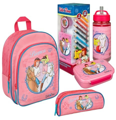 Kindergartenrucksack Bibi & Tina Mädchen - Personalisiert mit Name - Set Pferde Kinderrucksack