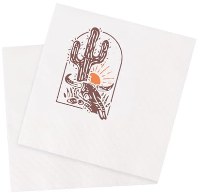 VOWFOO Western Desert Cowboy Bull Skull and Cactus Cocktail Napkins Party Beverage Bar Disposable Paper Napkins 100Pcs 4.5 x 4.5 2-ply (Western Desert)