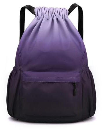 YYKSYDPT Borsa con coulisse per uomo e donna, zaino con tracolla Oxford con cerniera esterna, borsa impermeabile per viaggi, tempo libero o lavoro (Viola Scuro, L)