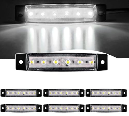 VISSQH 6 pcs 12V 24V LED Indicators Side Marker Lights Front Rear Side Light Position Lamps Indicator for most bus, truck, trailer, caravan, tractor etc(White)