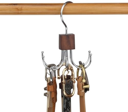 LMSAWK Rotazione a 360 Gradi Appendiabiti per Cravatte, Portacinture in Legno, Appendiabiti Per Cravatta, Per Calzini, Cintura, 6 Ganci, Colore Retrò