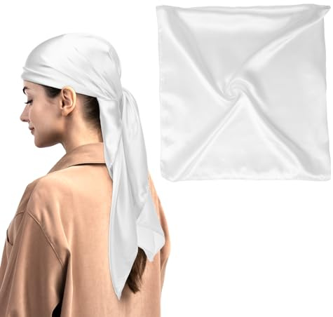 DIVINA VITAE Foulard Estivo da Donna 90 x 90 cm Bandana in Raso Foulard Grande in Raso Sciarpa di Seta Semplice Foulard per Donna Accessori per Capelli (Bianco)