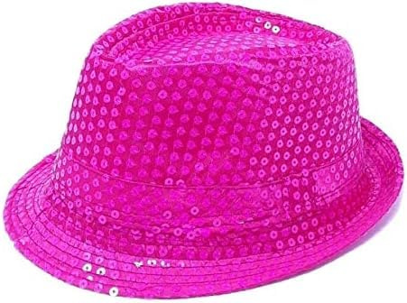 Generico IL! Pailletten-Hut, Hut mit Pailletten, Unisex, Diskothekenmütze, Jazz-Hut, Fedora-Hut, Partyhut, Karneval, Maskerade (Pink)