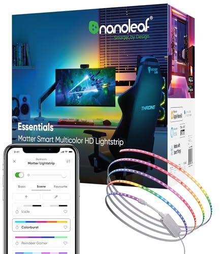 Nanoleaf Matter Essentials 5M HD Led Strip Light, Addressable RGB IC Led Strip - Smart and Multicolour, Matter Over WiFi, Bluetooth, 16M+ Colours, Works with Alexa Google Assistant Apple Homekit