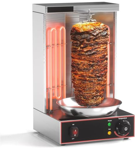 Dfdieratve MáQuina para Asar Shawarma, MáQuina para Cocinar Pollo Shawarma con 2 Tubos de Calentamiento, Asador Vertical EléCtrico de 122 ℉ A 572 ℉ para Uso DoméStico o Comercial,barbecuestove