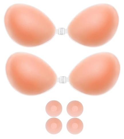 ANASH Sticky Bra, Stick on Bra for Women with 2 Nipple Covers, Women Silicone Strapless for Partywear,Weddings, Ideal for Off Shoulder (UK, Cup & Band, B, 2, Skin)