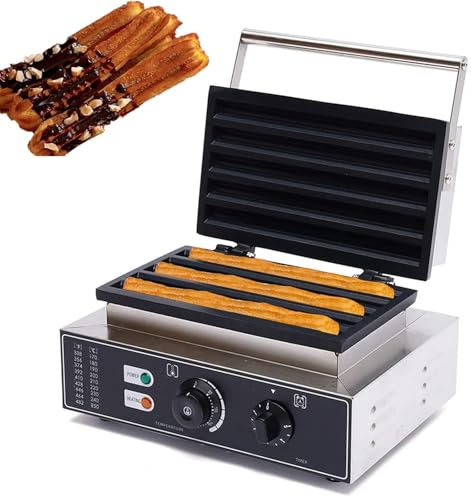 HLGKBY Commercial Electric Churro Maker Machine, 1550W Stainless Steel Spanish Doughnuts Maker, 5 Sticks Nonstick Churros Waffle Iron Baker Machine with Temp Control for Restaurant Home Dessert Snack