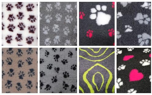 Krambambulishop.de Vet-Bed Softbed Dry-Bed Hundebett Hundedecke Vetbed Trockenbett rutschfest 22mm Florhöhe (Dunkelgrau + Pinke und weiße Pfoten, 1m x 0,80m)
