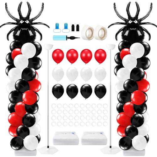 Kasyat 2 Sets Spider Party Balloon Column Stand Kit Adjustable Spider Balloon Stands for Birthday Baby Shower Hero Theme Party Decorations