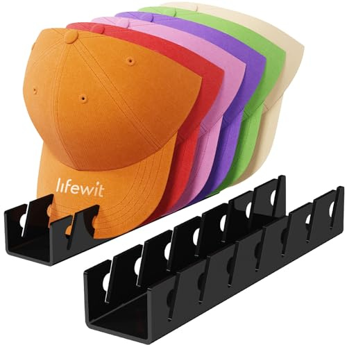 Lifewit Hat Organizer för Baseball Caps 2 Pack, Ingen installation Akryl Hat Stand för 14 Caps, Cowboy Hat Förvaringsställ Hållare för Garderob/Sovrum/Dresser Display, Svart