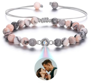 Zysta Projektion Armband Foto Personalisiert Perlen Armband 6mm Echte Steine Armbänder Verstellbar Kugelarmband für Damen Herren