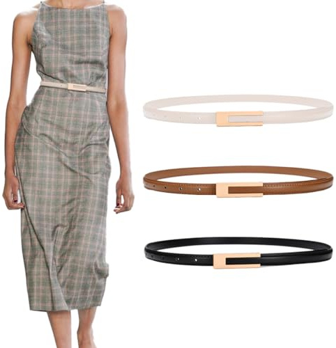 Cinturón fino de mujer, cinturón de piel, cinturón fino ajustable, cinturón de moda