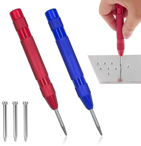 Alethron Körner, 2 Stück Automatik Körner mit 3 Ersatzspitzen, 130 mm Körner Metall, Robustes Federkörner Automatischer Körner Werkzeug für Metall Holz Stein Glas Stahlbleche