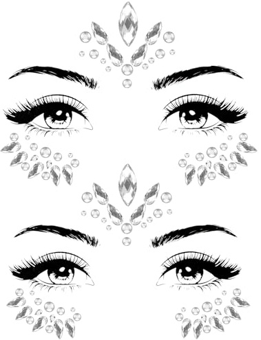 Glitzersteine Gesicht, 2 Stück Strasssteine Glitzer Gesichtstattoo Selbstklebend Temporäre Tattoo für Kreative Looks, Ideal für Karneval, Cosplay und Events