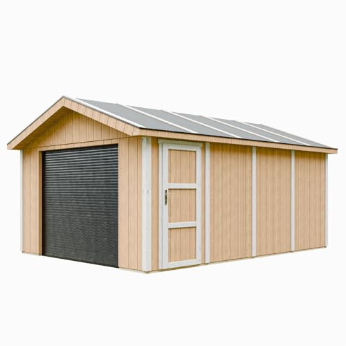 Garaje 17 m²- L378xL530 cm - Garaje para Autos, Motos, Bicicletas, máquinas de jardinería - Construcción con Paneles LP Smartside - Cobertizo de jardín Timbela M991B-HARVEST Honey
