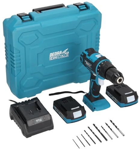 Werkzeugset im Koffer DEDRA DED7030A02,18V Schraubendreher 50 Nm, bis zu 1750 U/min, 19 Modi, zwei 2Ah Akkus, Ladegerät mit LED-licht, Zubehör 9tlg. Professionelles mobiles set für Holz und Metall