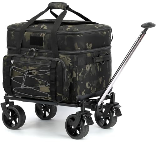 TONRUYN Große Kühltasche mit Rollen 50L/ 80 Cans Kühler mit Rädern und Griff Isolierter Kühltrolley Thermotasche für Strand, Camping, Reise, Picknick, Einkaufen, Camo
