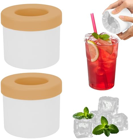 2 Pack Cylinder Silicone Ice Cube Molds, Easy-Release Ice Cube Trays for Cocktails, Whiskey, Coffee, Drinks, Portable Ice Bucket Maker Cup with Squeeze Design, 40 Pcs Ice Cubes Capacity (Yellow)