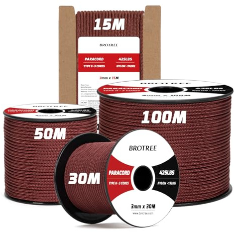 Brotree Paracord 3mm 15M 100% Nylon Seil Paracord 425 mit 3 Kern Schnur | Typ II, 192kg (425lbs) Bruchlast, Spule, Survival, Outdoor, Armband, Basteln